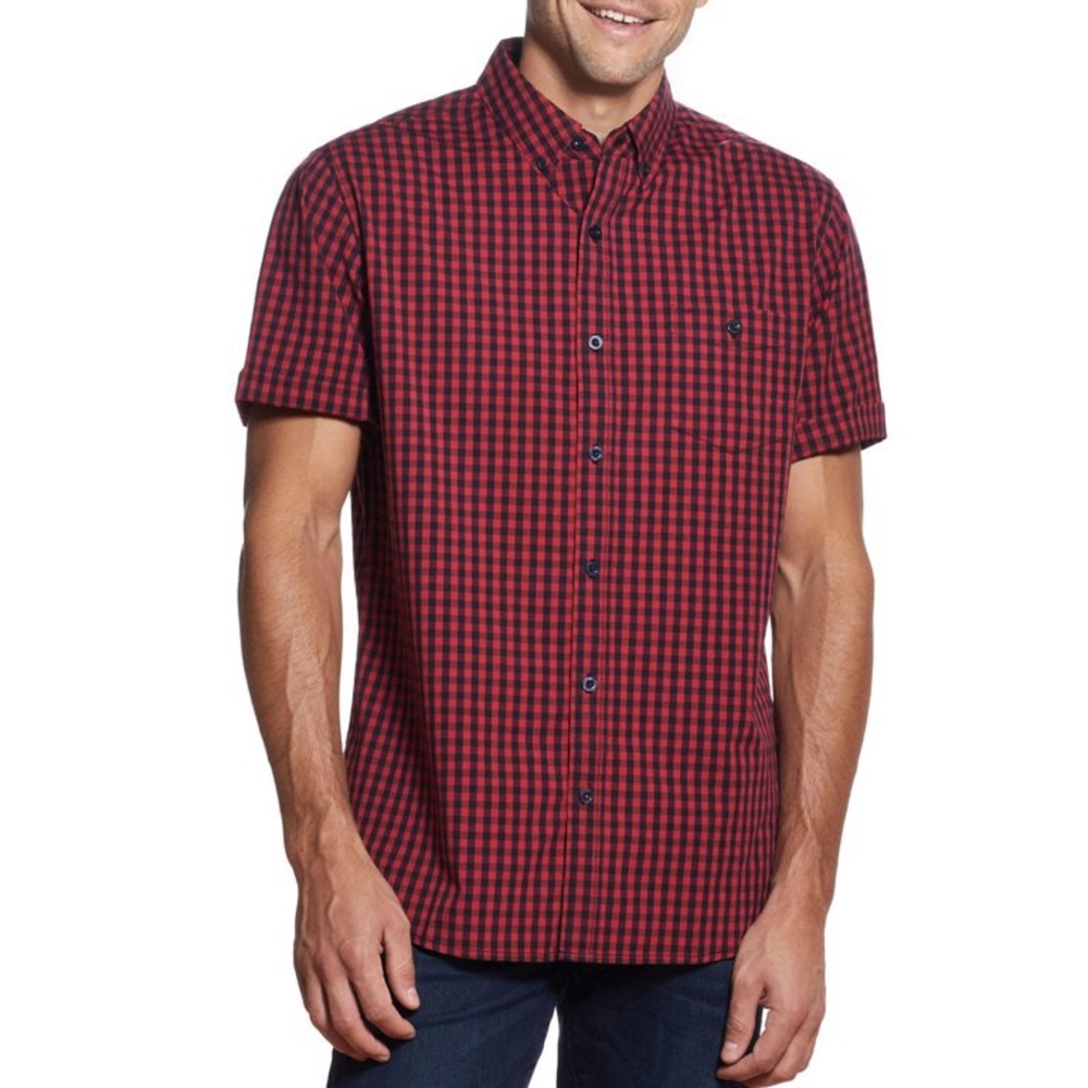 WP Weatherproof Men's Short Sleeve Woven Shirt, Red